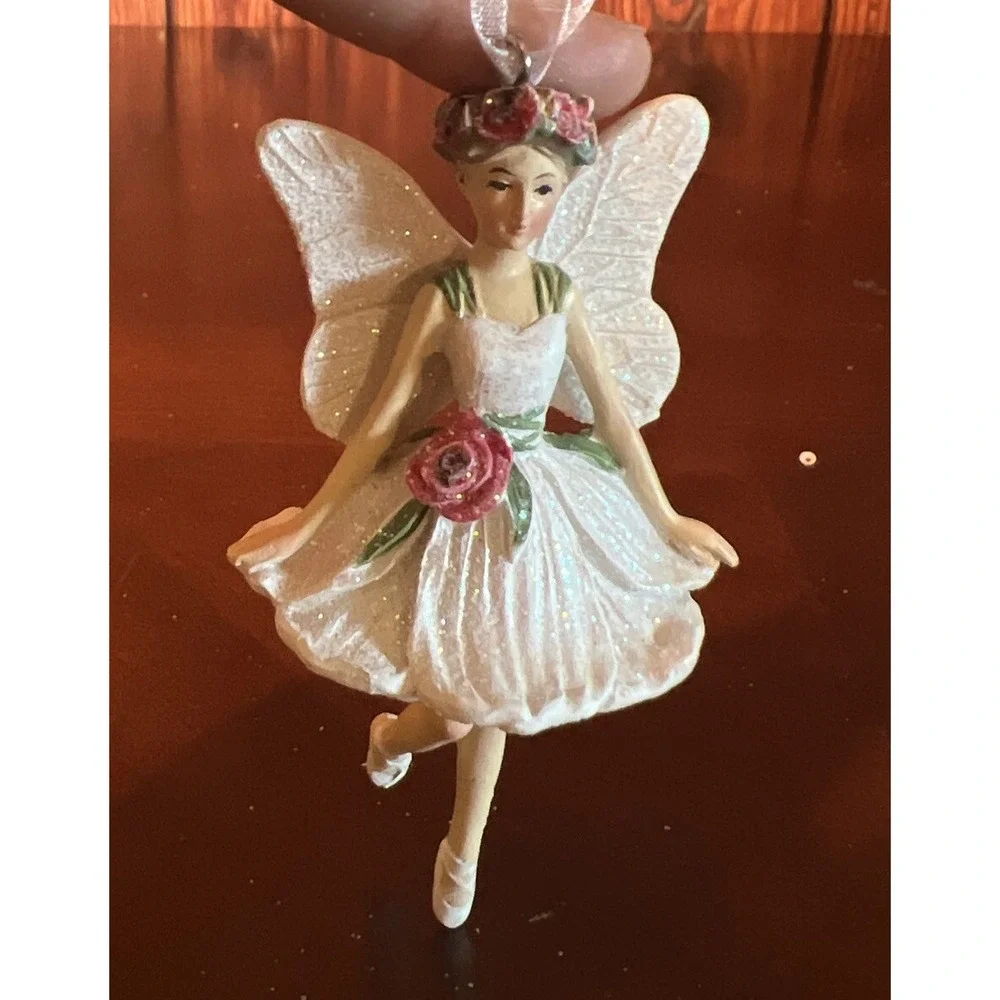 FAIRY BALLERINA w/ WINGS  A D A Rose Christmas ORNAMENT Silver Tree Holiday 4.5